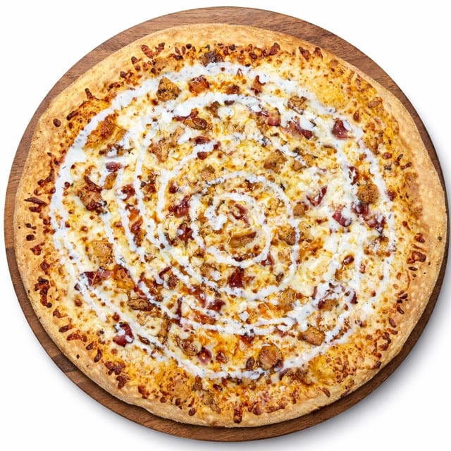 Buffalo Chicken Bacon Ranch Pizza.